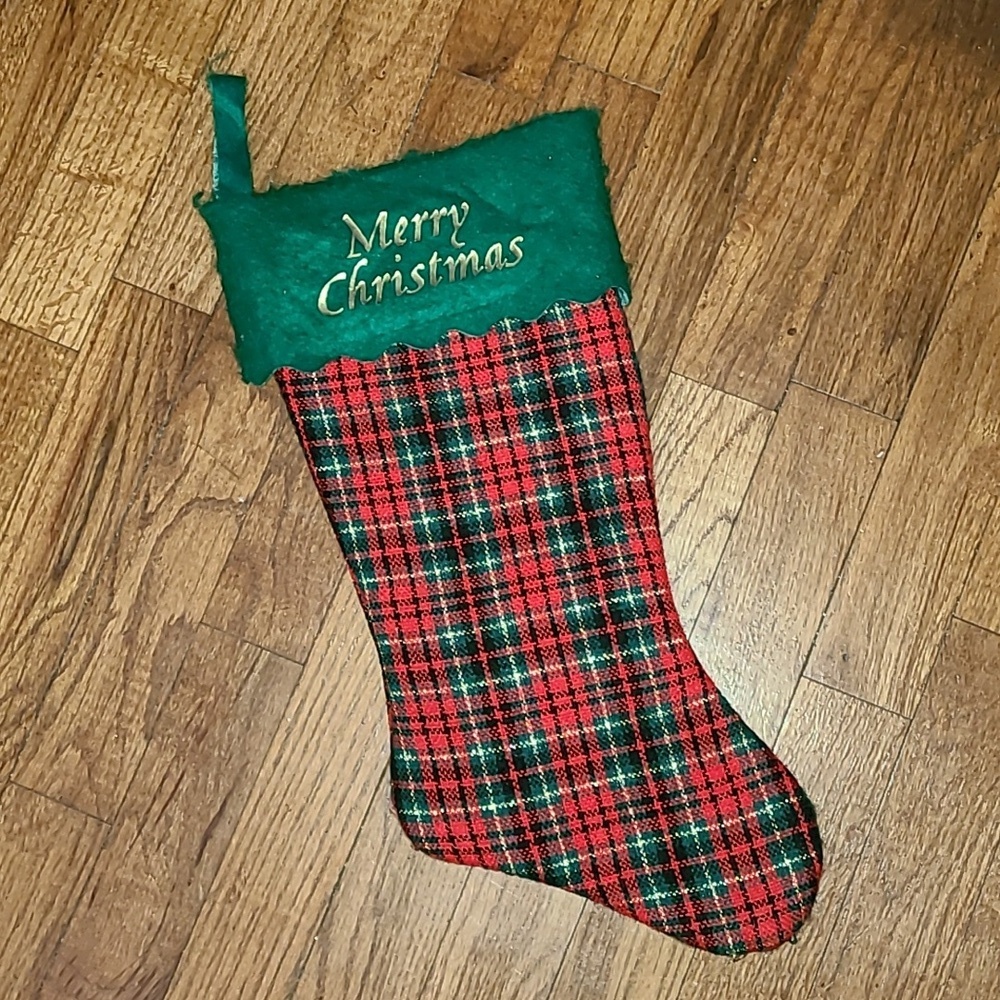 Plaid Christmas Stocking green red gold black
